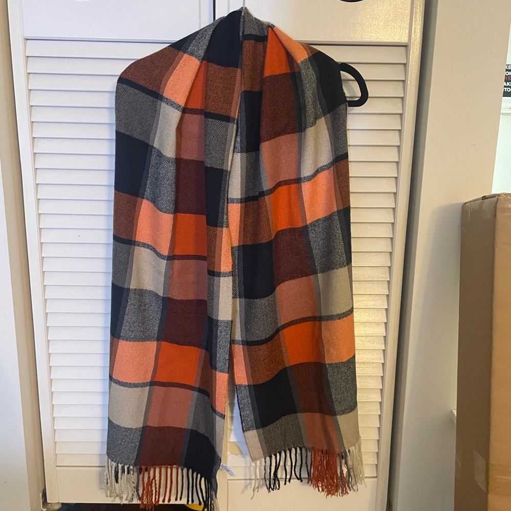 Vibrant Checkered Scarf in Orange and Black